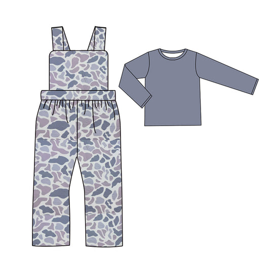 presale BLP0969 Baby Boys Grey Light Camo Straps Jumpsuits Shirts 2pcs Clothes Sets  2024 9.18