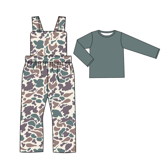 presale BLP0970 Baby Boys Green Brown Camo Straps Jumpsuits Shirts 2pcs Clothes Sets 2024 9.18