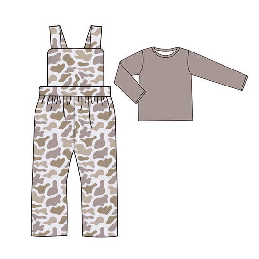 presale BLP0971 Baby Boys Light Grey Camo Straps Jumpsuits Shirts 2pcs Clothes Sets 2024 9.18