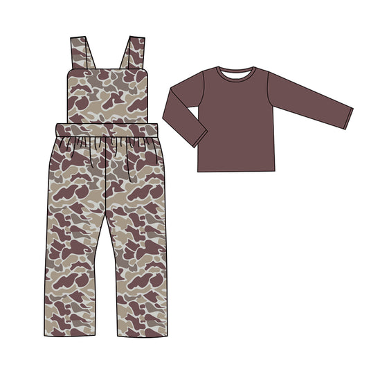 presale BLP0972 Baby Boys Dark Grey Camo Straps Jumpsuits Shirts 2pcs Clothes Sets  2024 9.18