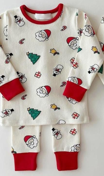 presale BLP0978 Santa Claus Snowman Bell Gift Red Edge Long Sleeve Long Pants Pajama Set   2024 9.18