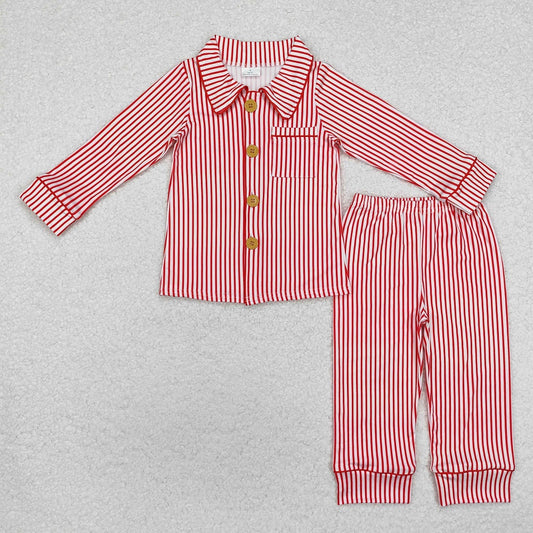 BLP0980 Boys Christmas Red Striped Long Sleeve Long Pants Pajama Set