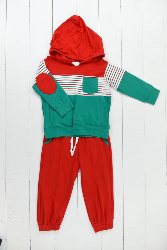 presale BLP0982 Christmas Stripe Pocket Red Hooded Long Sleeve Pants Set2024 9.18