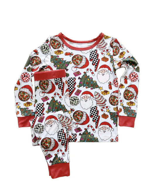 presale BLP0993  Santa Claus Light Ball Plaid Lightning Red and White Long Sleeve Long Pants Pajama Set  2024 9.21