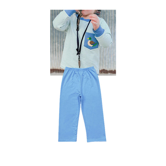 presale BLP1008  Baby Boys Duck Pocket Tops Blue Pants Clothes Sets  2024 9.25