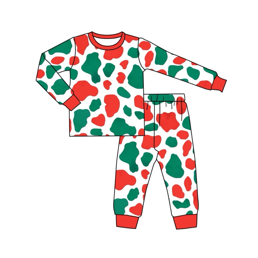 presale BLP1015 Christmas Red and Green Camouflage Long Sleeve Long Pants Pajama Set   2024 9.27