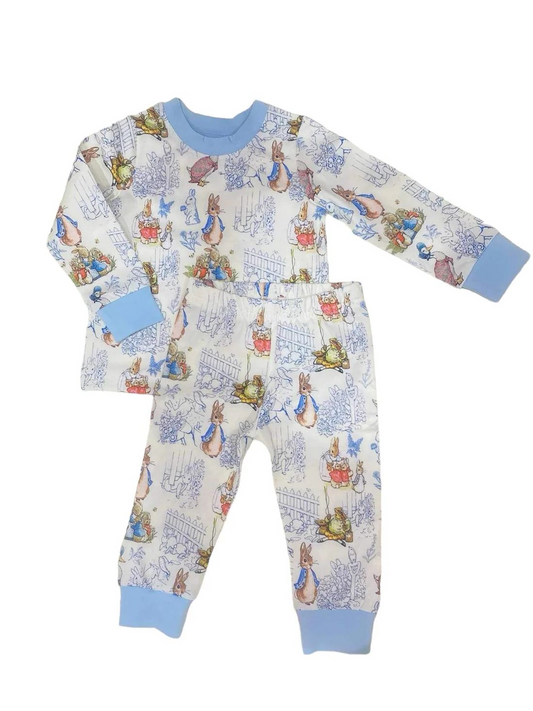 presale BLP1019  Easter Bunny Blue and White Long Sleeve Long Pants Pajama Set 2024 10.8