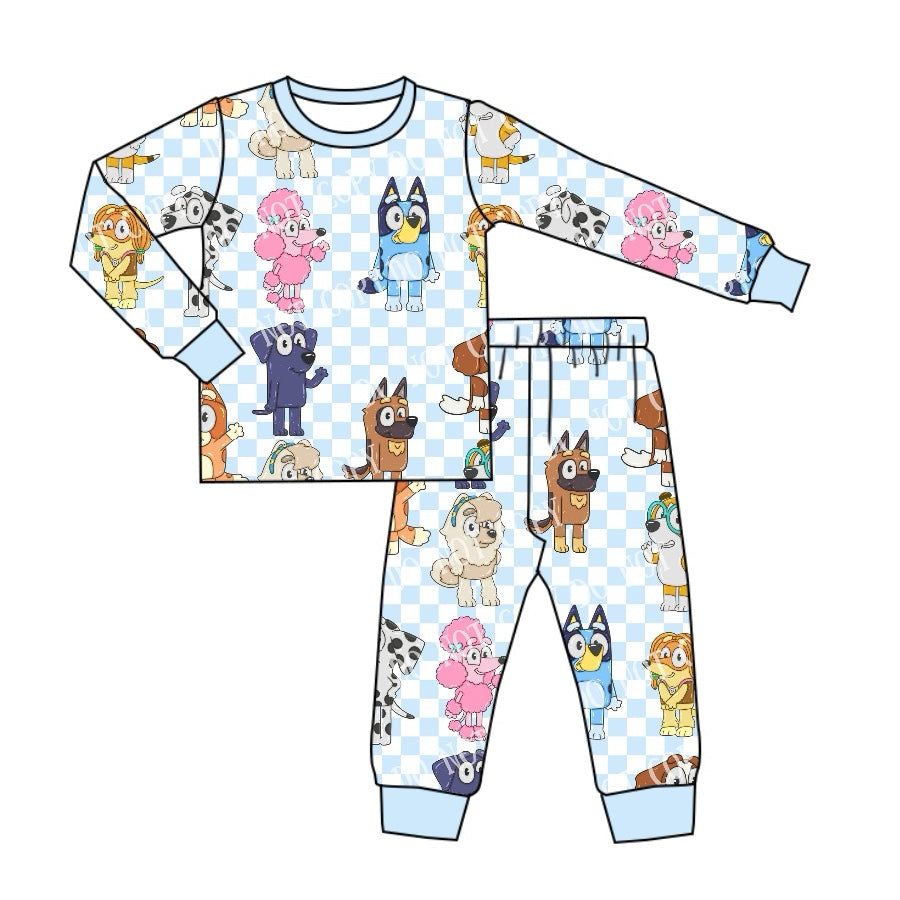 presale BLP1020  Blue and white plaid long-sleeved trousers pajama set 2024 10.8