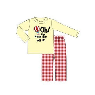 presale BLP1025 Yellow long-sleeved red plaid trousers suit with letter hot air balloon  D 4.5