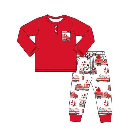 presale BLP1030 Fire truck ambulance engineering vehicle heart pocket red long sleeve trousers suit  2024 10.10