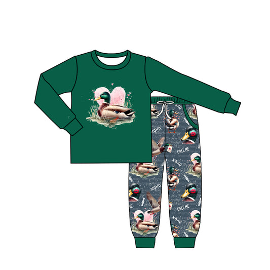 presale BLP1037 Valentine's Day Heart Duck Green Long Sleeve Pants Set 2024 10.15
