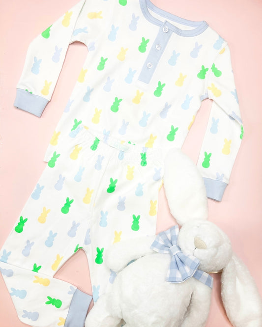 presale BLP1038 Easter Colorful Bunny Blue and White Long Sleeve Long Pants Pajama Set 2024 10.16