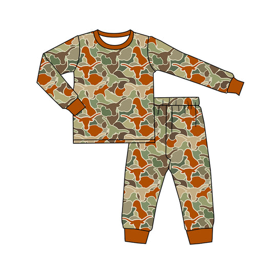 presale BLP1042 Alpine Bull Head Camouflage Brown Green Long Sleeve Long Pants Pajama Set  2024 10.22