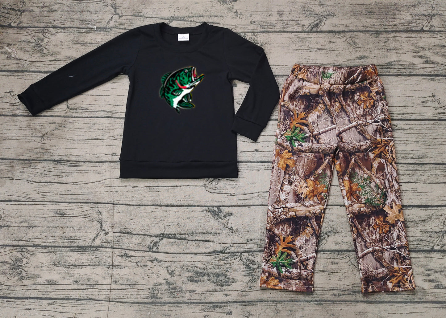 BLP1043 Baby Boys Grey Fishing Shirts Tops Camo Pants Clothes Sets