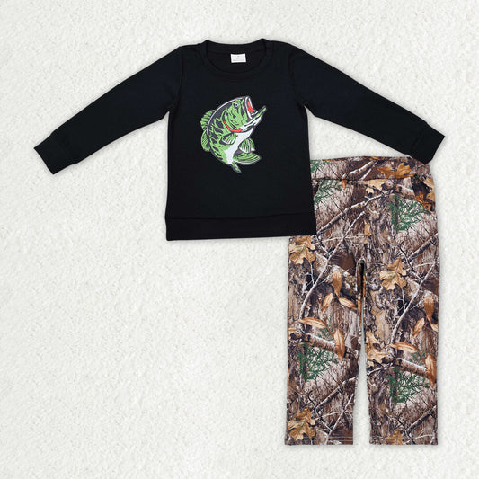 BLP1043 Baby Boys Grey Fishing Shirts Tops Camo Pants Clothes Sets