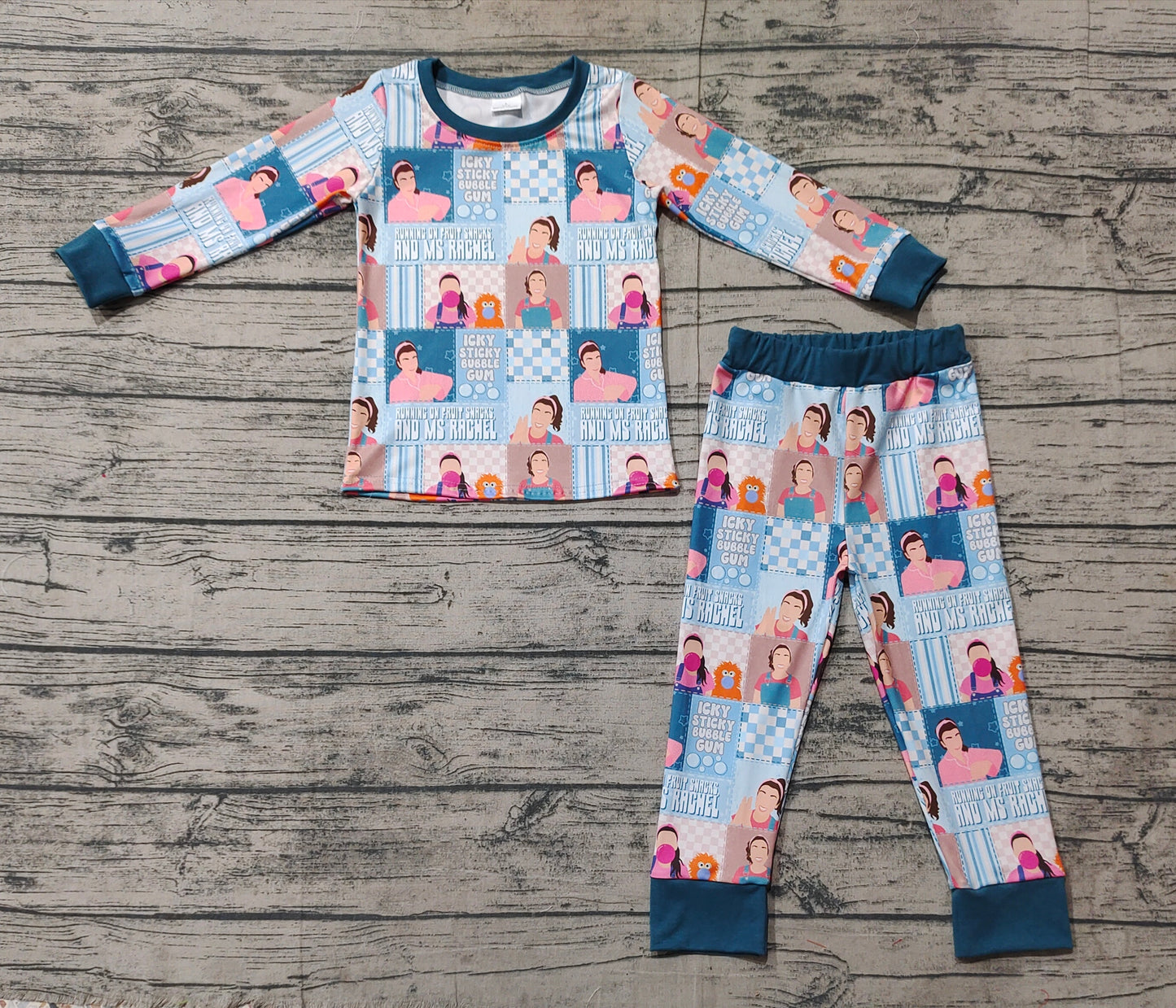 BLP1059  Plaid blue long-sleeved trousers pajama set