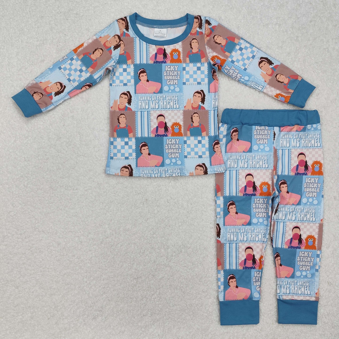BLP1059  Plaid blue long-sleeved trousers pajama set