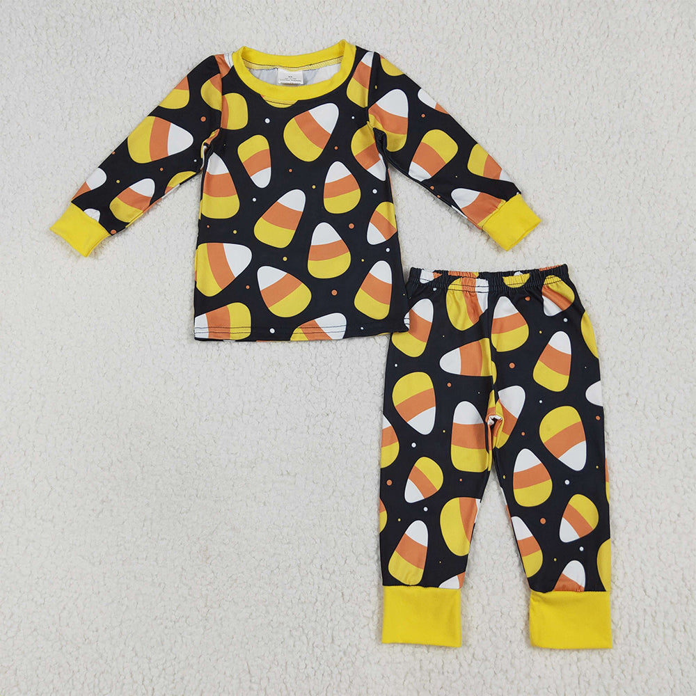 BLP1066 Baby Boys Black Long Sleeves Candy Plaid Top Pant Pajamas Set
