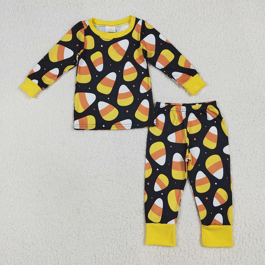 BLP1066 Baby Boys Black Long Sleeves Candy Plaid Top Pant Pajamas Set