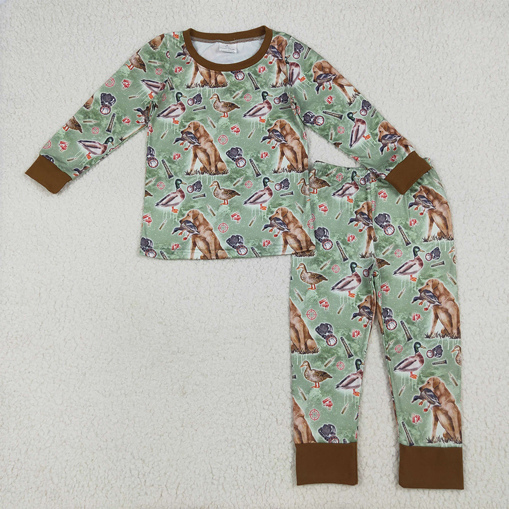 BLP1070 Baby Boys Green Long Sleeves Dogs Ducks Baseballs Top Pant Pajamas Se D 6.17