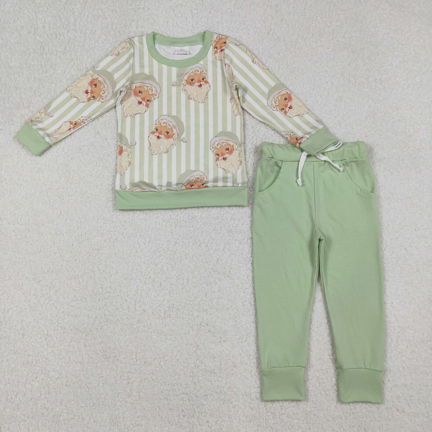 BLP1074 Baby Boys Aqua Stripe Long Sleeves Santa Top Pockets Legging Pant Set