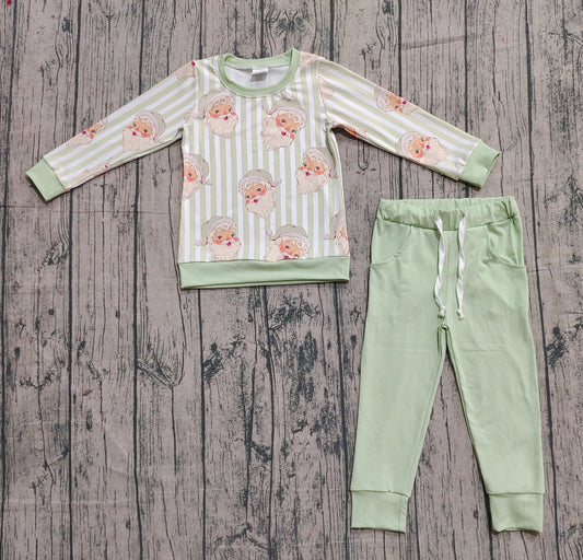 presale BLP1074 Baby Boys Aqua Stripe Long Sleeves Santa Top Pockets Legging Pant Set  D 916