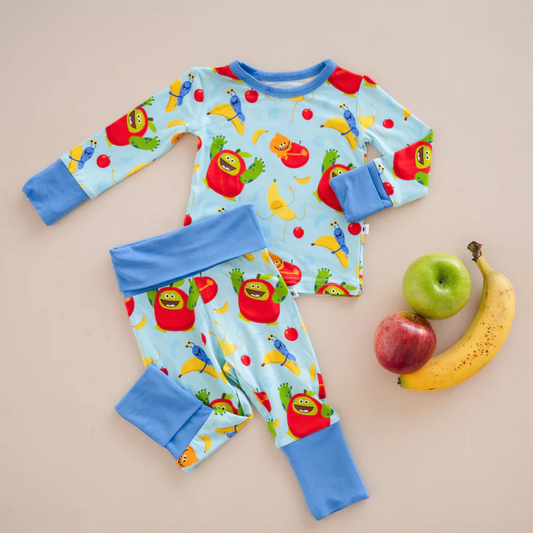 presale BLP1076 Baby Boys Blue Long Sleeves Bananas Cartoon Dolls Top Pant Pajamas Set D 5.26