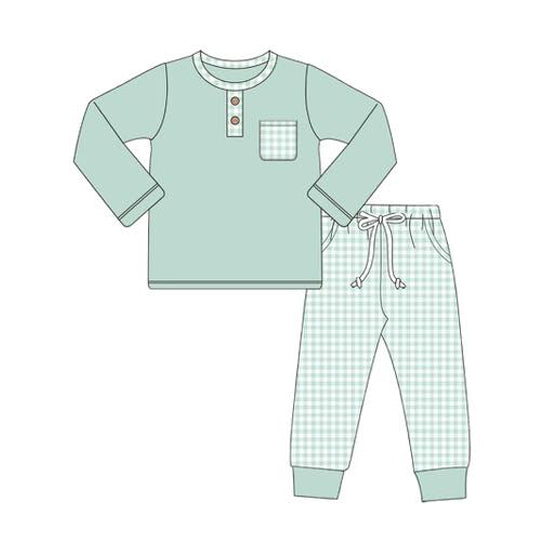 presale BLP1077 Baby Boys Aqua Long Sleeves Button Pocket Top Legging Pant Set  D 5.29