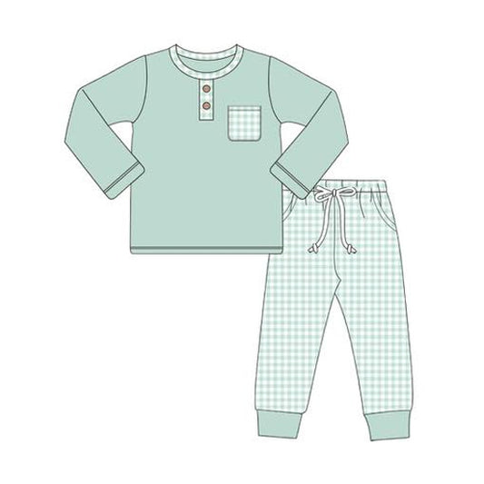 presale BLP1077 Baby Boys Aqua Long Sleeves Button Pocket Top Legging Pant Set D 5.29