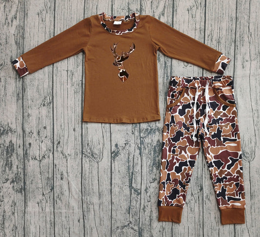 presale BLP1078 Baby Boys Brown Long Sleeves Camo Deer Top Pockets Legging Pant Set  D 901
