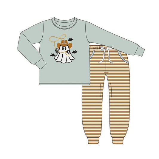 presale BLP1080 Baby Boys Green Long Sleeves Ghost Top Stripe Pockets Legging Pant Set  D 5.29