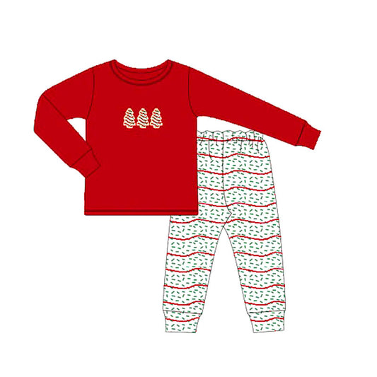 presale BLP1081 Baby Boys Red Long Sleeves Trees Top Stripe Legging Pant Pajamas Set   D 5.29