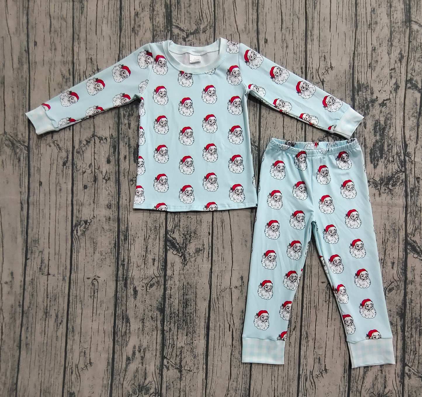 presale BLP1090 Baby Boys Blue Long Sleeves Santa Top Pant Pajamas Set   D 7.18