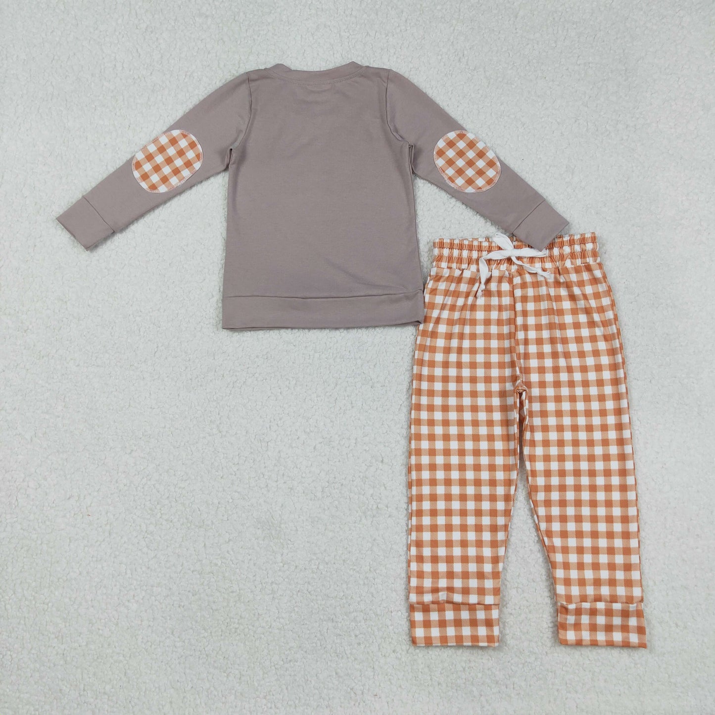 BLP1098 Baby Boys Lavender Long Sleeves Ghost Pumpkins Dog Top Orange Plaid Pant Set  D 904