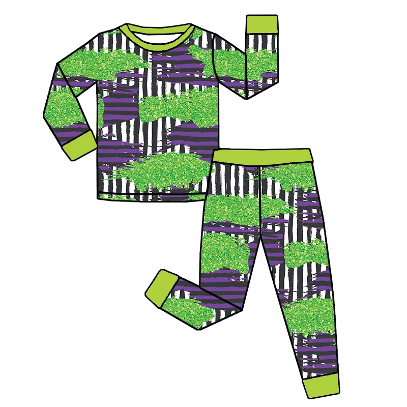 presale BLP1104 Baby Boys Long Sleeves Green Purple Stripe Camo Top Pant Pajamas Set D 6.10