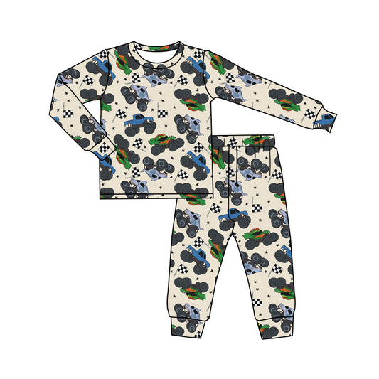 presale BLP1109  Baby Boys Long Sleeves Flags Motors Top Pant Pajamas Set D 6.11