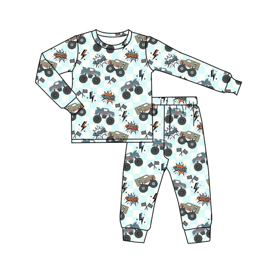 presale BLP1110 Baby Boys Long Sleeves Crash Motors Top Pant Pajamas Set D 6.11