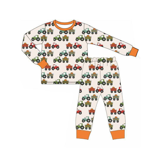presale BLP1116 Baby Boys Long Sleeves Pumpkins Trucks Top Pant Pajamas Set D 6.13