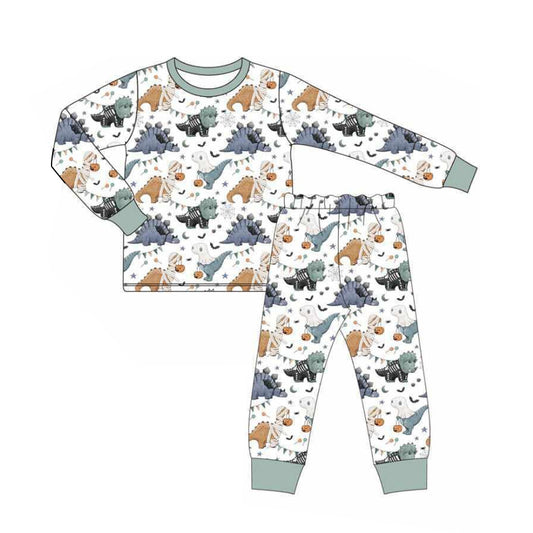presale BLP1117 Baby Boys Long Sleeves Ghosts Dinosaurs Top Pant Pajamas Set D 6.13