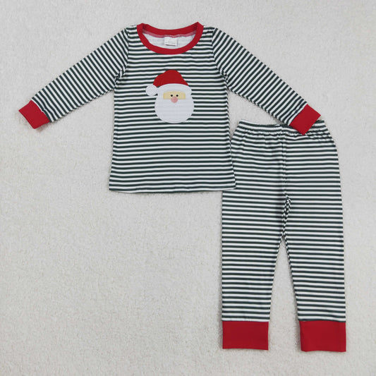 BLP1126 Baby Boys Long Sleeves Green Stripe Santa Top Pant Pajamas Set D 829