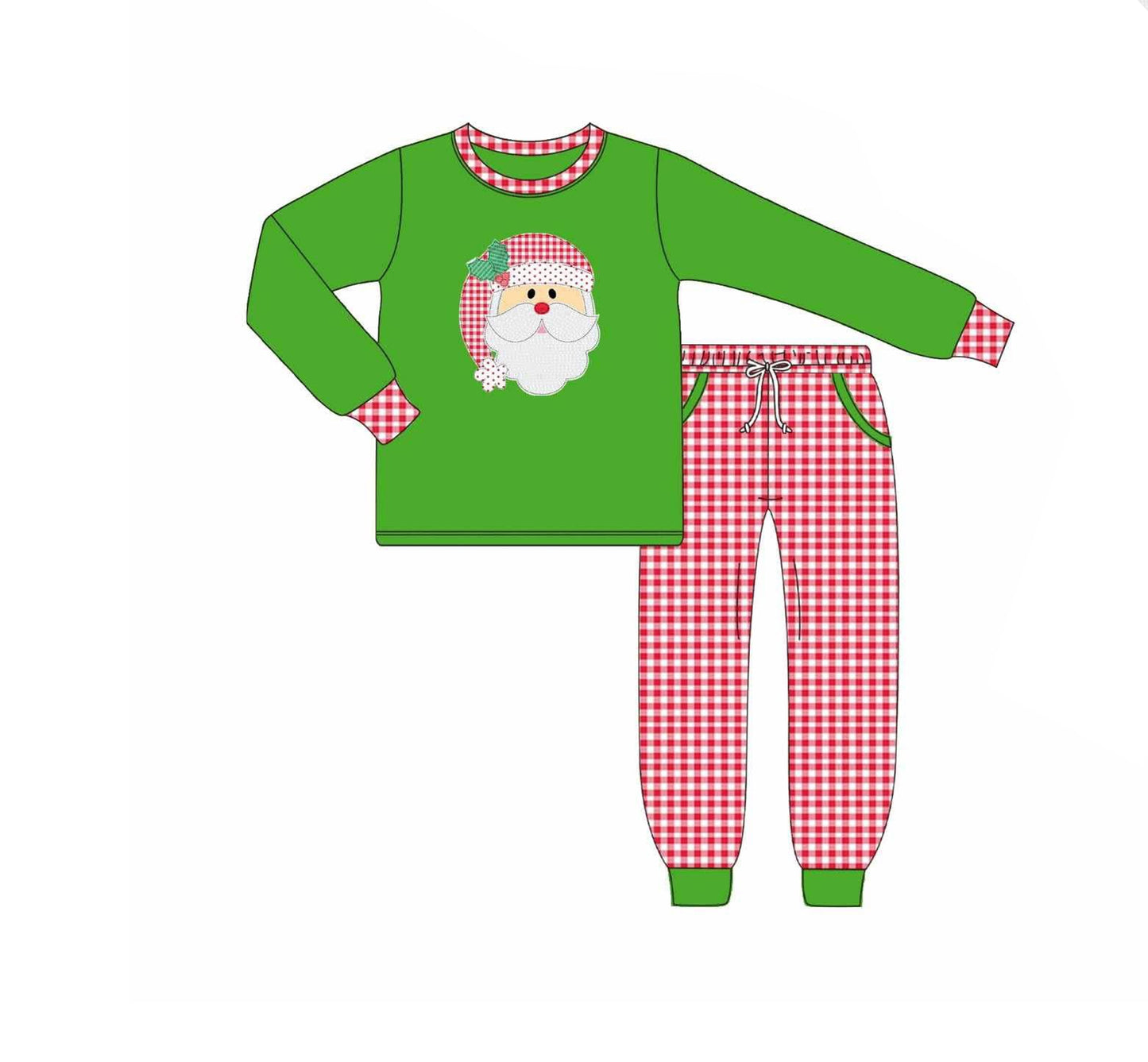presale BLP1127  Baby Boys Green Long Sleeves Santa Top Red Plaid Pockets Pant Set D 6.14