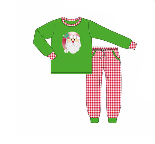 presale BLP1127  Baby Boys Green Long Sleeves Santa Top Red Plaid Pockets Pant Set D 6.14