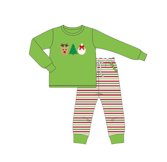 presale BLP1128  Baby Boys Green Long Sleeves Deer Tree Top Stripes Pockets Pant Set D 6.14