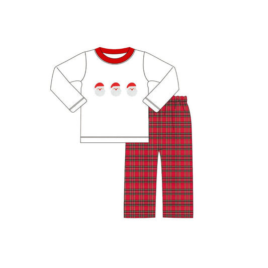presale BLP1132 Baby Boys Long Sleeves Santa Top Red Plaid Pant Set D 6.14