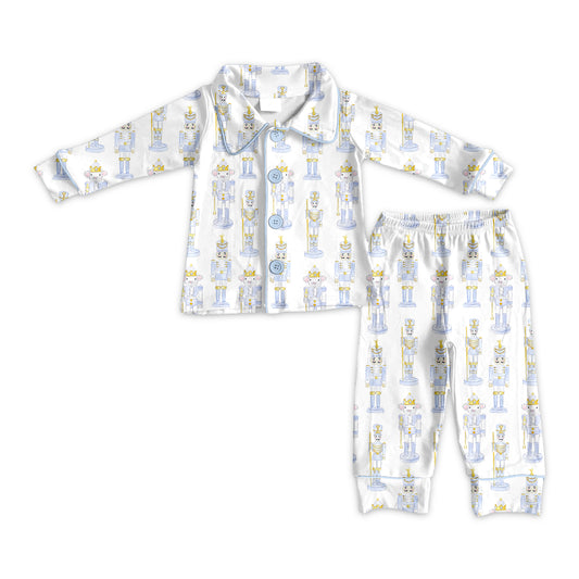 presale BLP1143 Cartoon Nutcracker blue and white long-sleeved trousers pajama set D 6.16