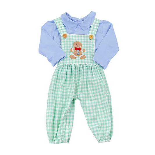 presale BLP1145 Baby Boys Blue Shirts Top Strap Gingerbread Pant Overalls 2 Piece Clothes Set  D 6.17