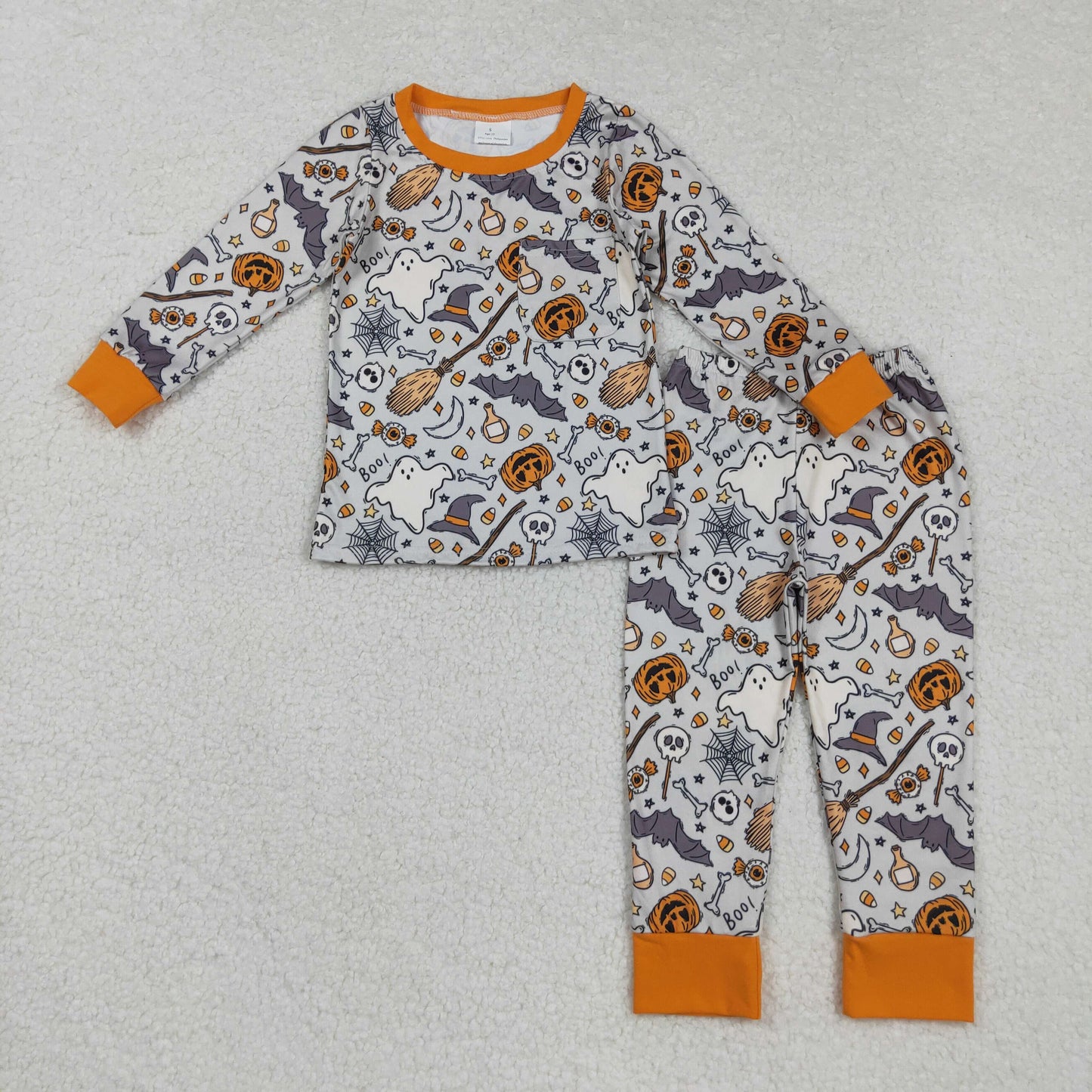 BLP1147  Baby Boys Ghost Pumpkins Bats Top Pant Halloween Pajamas Set  D 828