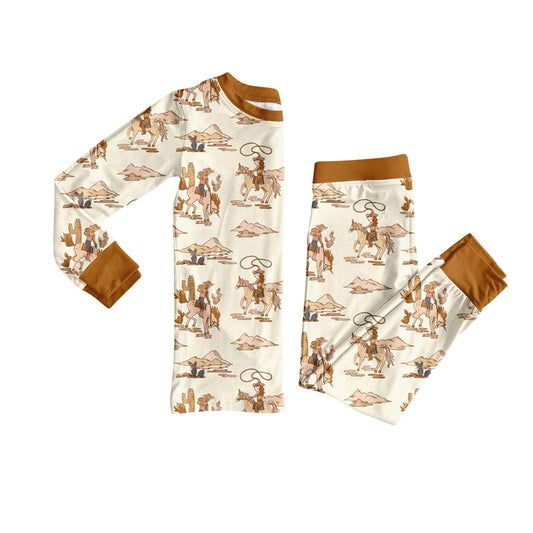 presale BLP1148 Baby Boys Khaki Long Sleeves Horse Rodeos Top Pant Pajamas Set D 6.18