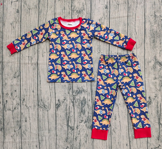 presale BLP1155 Baby Boys Long Sleeves Christmas Hats Dinosaurs Top Pant Pajamas Set D 916
