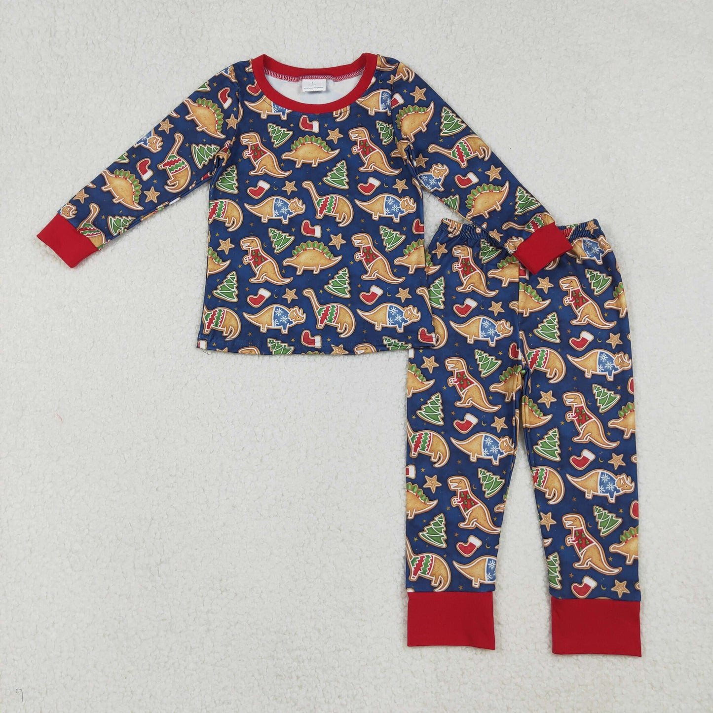 BLP1155 Baby Boys Long Sleeves Christmas Hats Dinosaurs Top Pant Pajamas Set